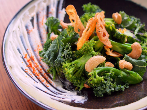 Wok-Charred Broccoli & Broccolini Salad with  Kale, Toasted Peanuts, Smoked Paprika, Chilli-Calamansi Vinaigrette 🌱